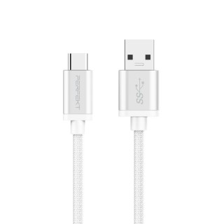 【PERFEKT】USB 3.2 Type C to USB A 金屬編織快速充電傳輸線-120cm 白金 手機 平板