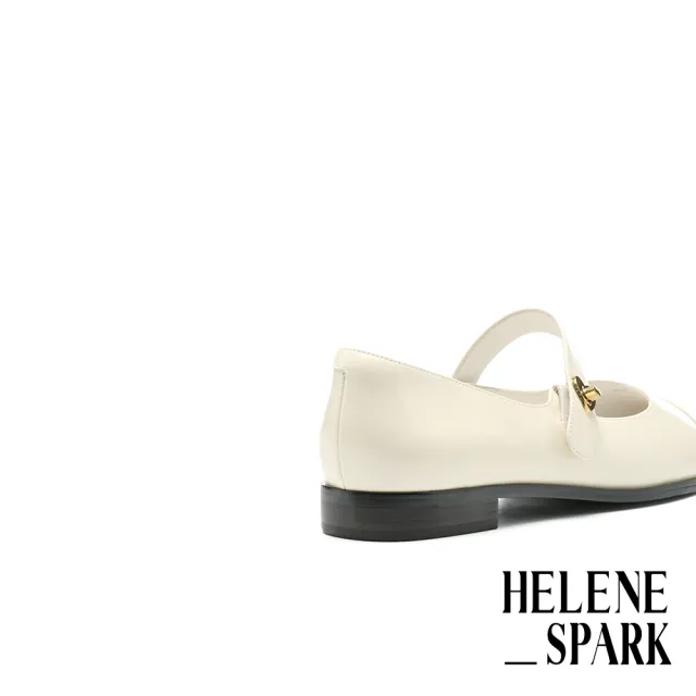 【HELENE_SPARK】簡約氣質愛心鎖釦寬帶全真皮瑪莉珍低跟鞋(米)