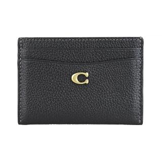 【COACH】COACH雷雕黃銅C字LOGO粒面牛皮4卡開口式卡夾(黑)