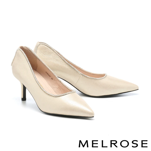 MELROSE 美樂斯 輕奢優雅水鑽條金屬羊皮尖頭高跟鞋(金