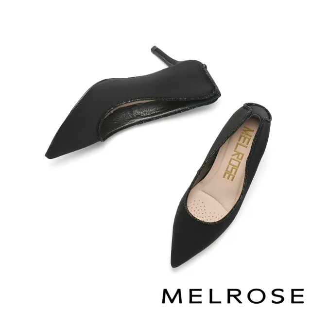 【MELROSE】美樂斯 輕奢優雅水鑽條萊卡布尖頭高跟鞋(黑)