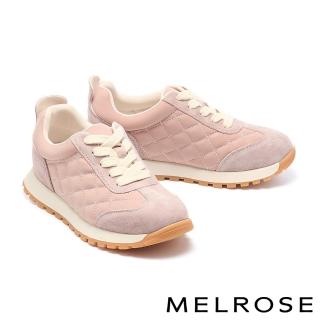 【MELROSE】美樂斯 經典俐落菱格紋雙色拼接厚底休閒鞋(粉)