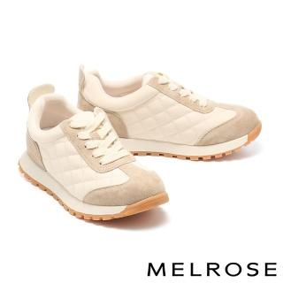 【MELROSE】美樂斯 經典俐落菱格紋雙色拼接厚底休閒鞋(米)