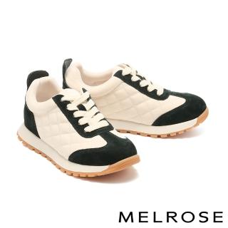 【MELROSE】美樂斯 經典俐落菱格紋雙色拼接厚底休閒鞋(黑)