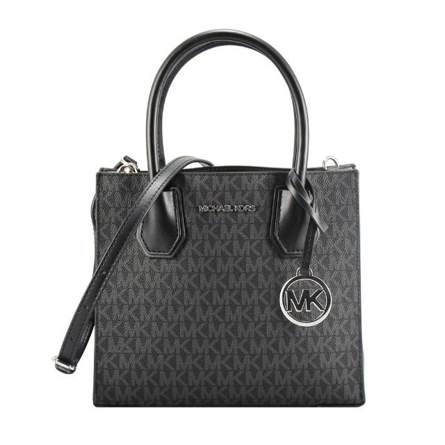 【Michael Kors】滿版PVC LOGO寬底手提/肩背/斜背包(黑灰)