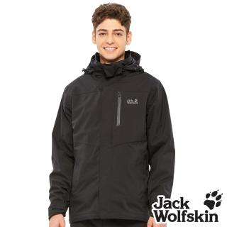 【Jack wolfskin 飛狼】男 Air Wolf 帥氣兩件式防風防水透氣保暖外套 衝鋒衣(黑色)