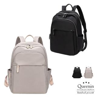 【DF Queenin】日系簡約小資女最愛雙肩14吋電腦後揹包-共2色