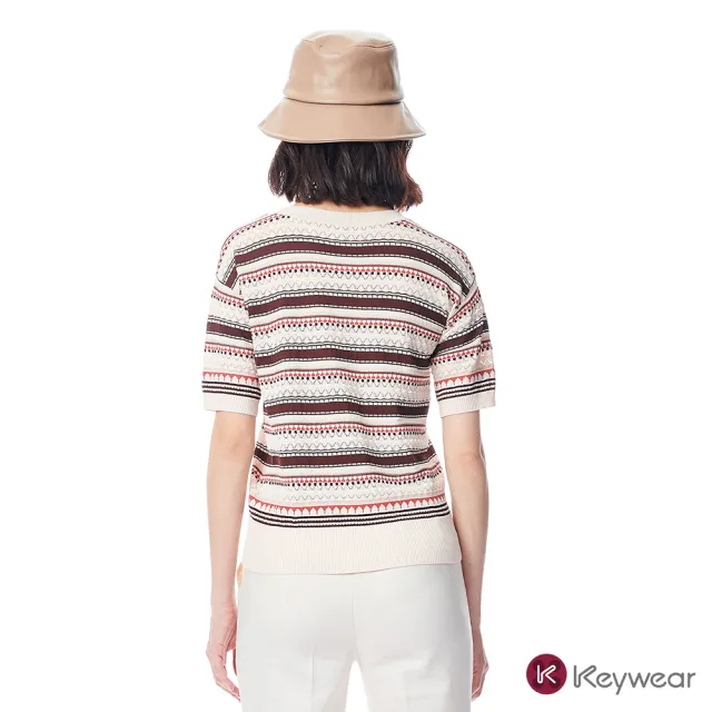 【KeyWear 奇威名品】撞色粗細條紋針織上衣