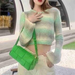 【LEESA】真皮編織包\女生包包\真皮包包\女腋下包包\Brick\編織包包女\小牛皮側揹包\腋下包\小