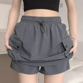【LANNI 藍尼】★百搭工裝A字膝上裙褲(短裙/女裝/A字裙/休閒裙)