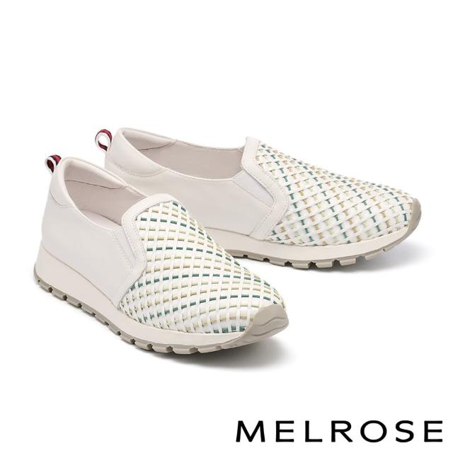 【MELROSE】雙11 美樂斯 日常美學編條牛皮厚底休閒鞋(綠)