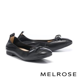 【MELROSE】美樂斯 優雅簡約牛皮方頭Q軟娃娃平底鞋(黑)