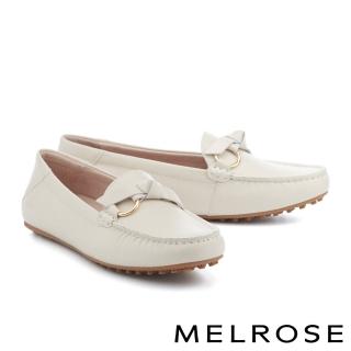 【MELROSE】美樂斯 別緻氣質蝴蝶扭結全真皮樂福平底鞋(米)