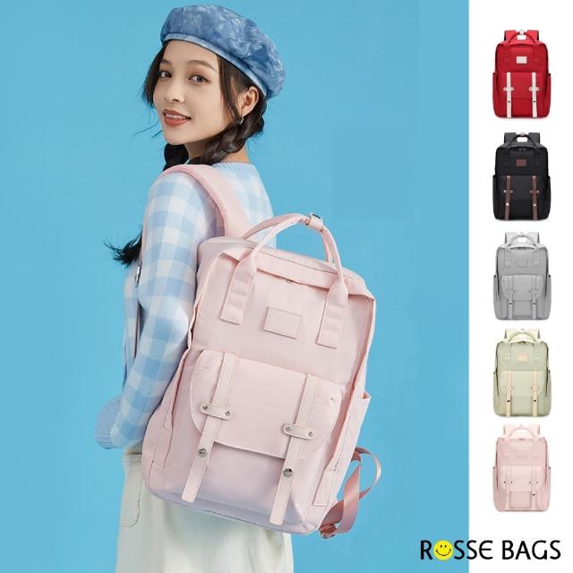 【Rosse Bags】韓版學院風尼龍休閒後背包(現+預  灰色／黑色／粉色／綠色／紅色)