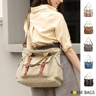 【Rosse Bags】經典復古男女款帆布大容量手提包肩背 旅行包(現+預 卡其 / 灰 / 咖