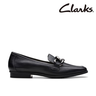 【Clarks】女鞋 Sarafyna Iris 金屬鍊釦真皮平底女鞋 樂福鞋(CLF79795D)