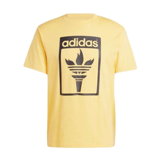 adidas 愛迪達 Trefoil Torch T 男 短袖 上衣 T恤 運動 休閒 三葉草 純棉 舒適 黃(JJ1220)