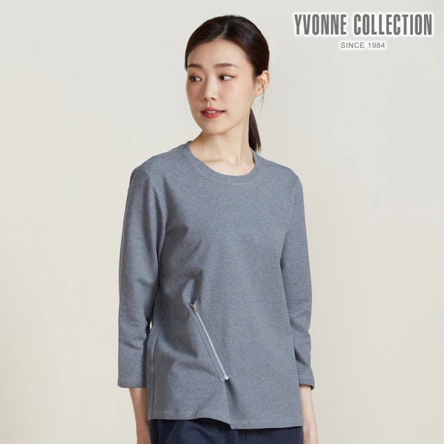 YVONNE 以旺傢飾 鋅纖維 仿牛仔拉鍊彈性長袖上衣-岩石灰