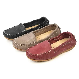 【GREEN PHOENIX 波兒德】女 莫卡辛 豆豆鞋 懶人鞋 休閒鞋 便鞋 全真皮 台灣製(酒紅、鐵灰、黑色)