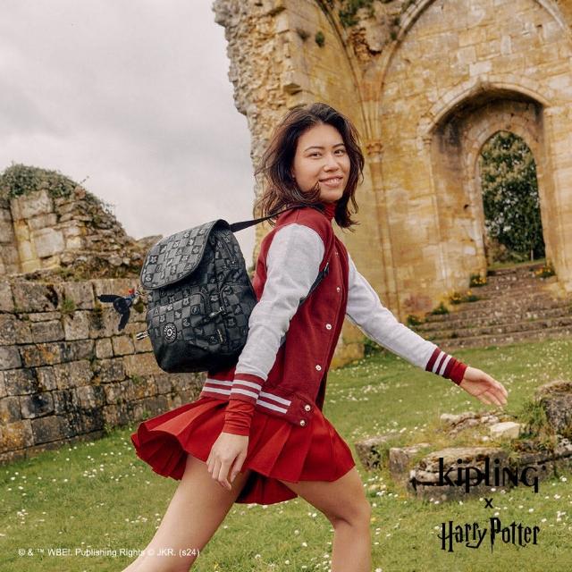 【KIPLING官方旗艦館】『猴子包』Kipling x Harry Potter 英倫格紋掀蓋拉鍊後背包-CITY ZIP S