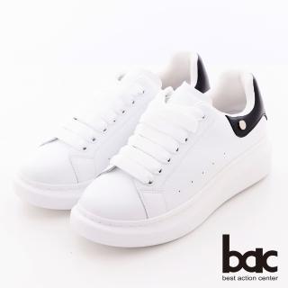 【bac】配色厚底休閒小白鞋(黑色)