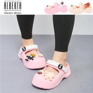 【Alberta】跟5cm 踩屎感 包頭拖鞋 厚底瑪麗珍洞洞鞋 防滑 涼拖鞋 2色