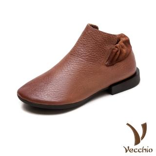 【Vecchio】真皮短靴 低跟短靴/全真皮純色素面經典低跟短靴(棕)