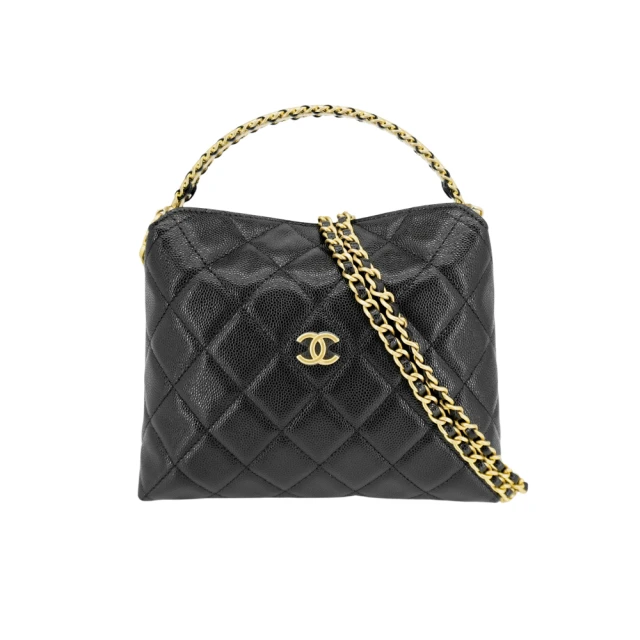 CHANEL 香奈兒 金色CC Logo 粒紋牛皮貝殼包/鍊