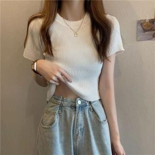 【巴黎精品】現貨+預購 針織衫短袖T恤(純色顯瘦修身短版女上衣5色w1ab29)