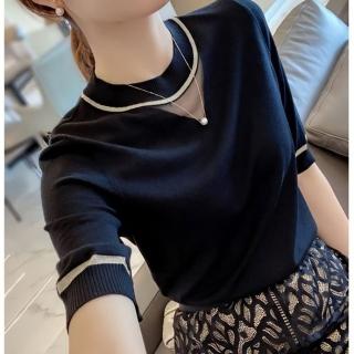 【巴黎精品】現貨+預購 針織衫五分袖T恤(冰絲鏤空氣質修身女上衣w1ab13)