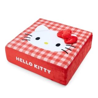 【SANRIO 三麗鷗】絨毛方形坐墊 大臉格紋 Hello Kitty