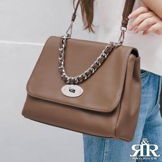 【2R 手工真皮】輕軟牛皮koco復古鍊帶轉釦肩揹包 卡其棕(肩揹包 手提 轉釦)