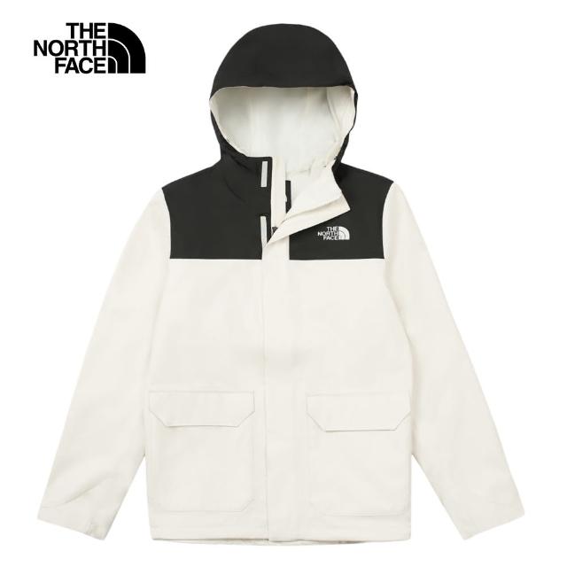 【The North Face 官方旗艦】北面男款米白色DryVent防水透氣連帽衝鋒衣｜8AUKROU(外套)