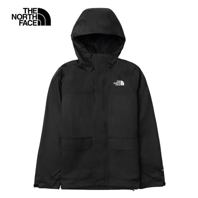 【The North Face 官方旗艦】北面男款黑色DryVent防水透氣可調節連帽衝鋒衣｜8AUK4H0(外套)