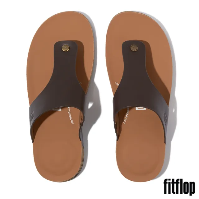 【FitFlop】IQUSHION皮革夾腳涼鞋-男(巧克力棕)