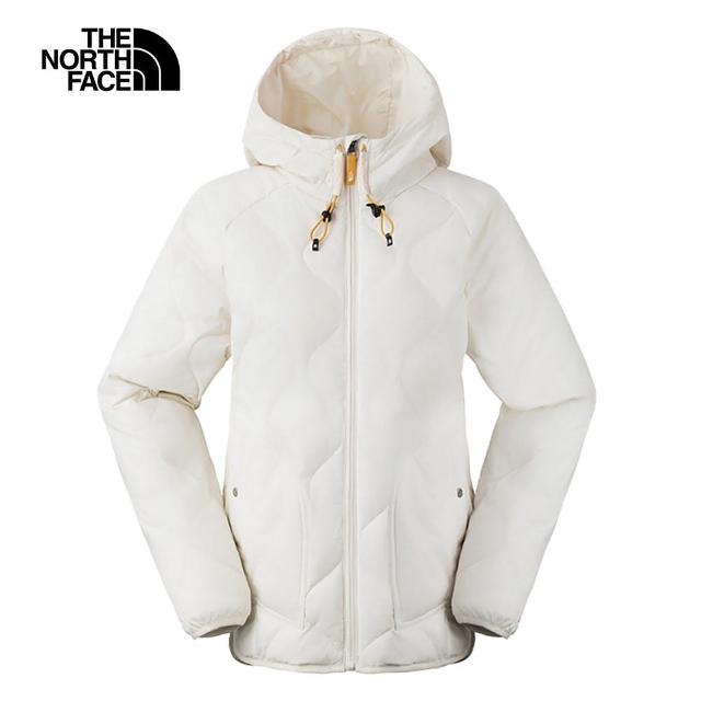 【The North Face 官方旗艦】北面女款白色DWR防潑水保暖可打包連帽羽絨外套｜83SO55W