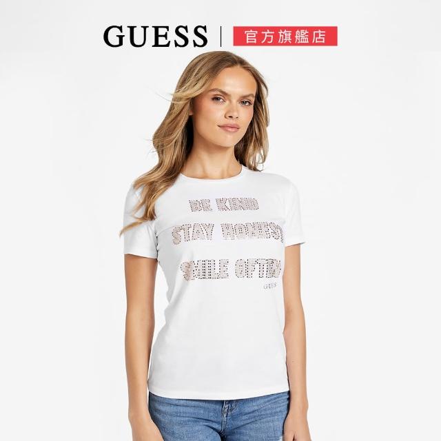 【GUESS】造型貼飾質感休閒短袖上衣(三色任選)