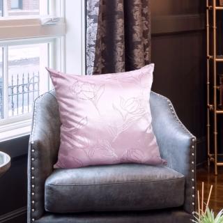 【LASSLEY】方形抱枕-銀粉鬱金香 55cm(臺灣製造 緞面緹花布抱枕)