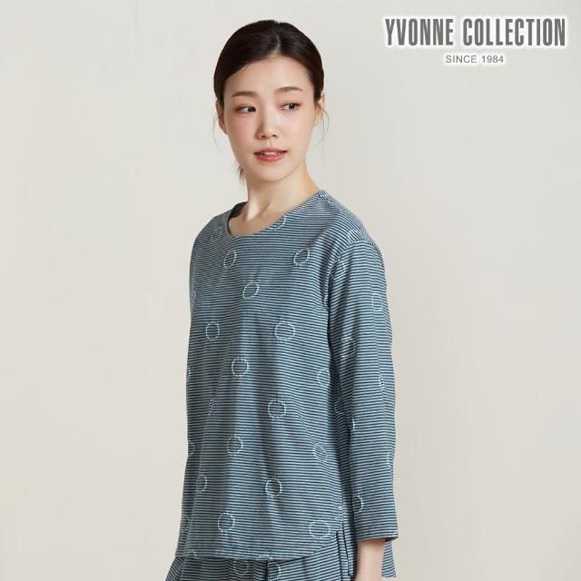 【YVONNE 以旺傢飾】圈圈提花條紋長袖上衣-綠