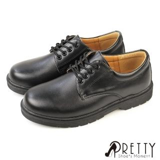 【Pretty】女 學生鞋 學生皮鞋 全黑工作鞋 素面 綁帶(黑色)