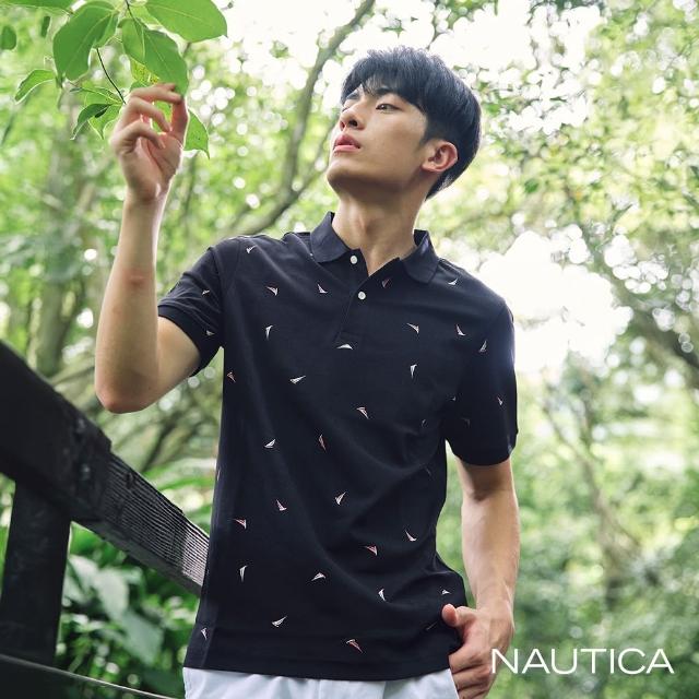 【NAUTICA】男裝 涼感抗菌帆船印花短袖POLO衫(黑色)