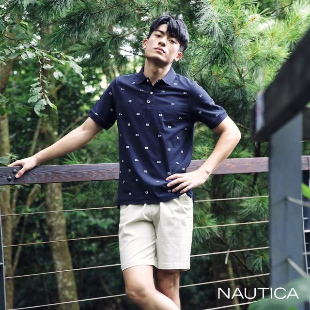 【NAUTICA】男裝 涼感抗菌旗語印花短袖POLO衫(深藍色)