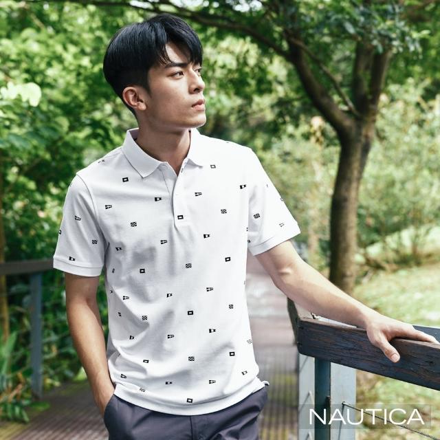 【NAUTICA】男裝 涼感抗菌旗語印花短袖POLO衫(白色)