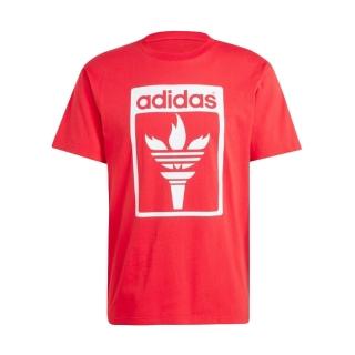 【adidas 愛迪達】Trefoil Torch T 男 短袖 上衣 T恤 運動 休閒 三葉草 純棉 舒適 紅(JJ1219)