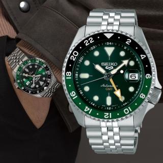 【SEIKO 精工】5 Sports系列 綠面 GMT 機械腕錶 禮物 推薦(SSK035K1/4R34-00A0G)