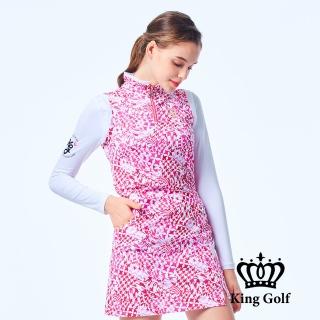 【KING GOLF】速達-網路獨家-款幾何圖形兩件式立領拉鍊薄款長袖POLO衫/高爾夫球衫(粉色)