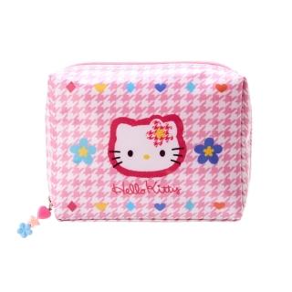 【SANRIO 三麗鷗】復古千鳥格系列 方形化妝包 收納包 Hello Kitty