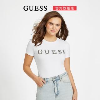 【GUESS】簡約亮片LOGO字母短T(三色任選)