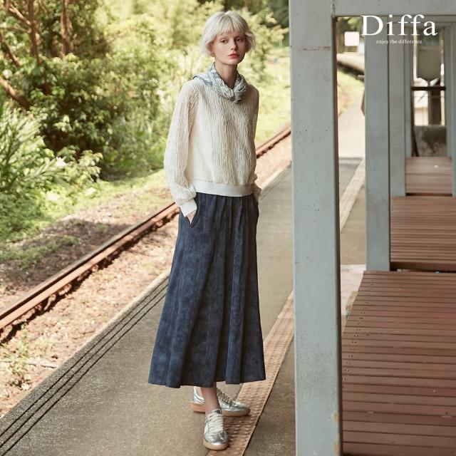 【Diffa】時尚丹寧面感八片針織長裙-女