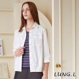 【LUNG.L 林佳樺】LQ79C白色棉質後片拼接蕾絲七分袖襯衫上衣(外罩 秋冬新品)